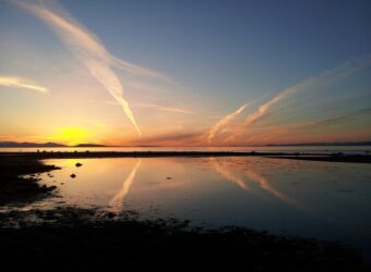 sunset, qualicum beach, vancouver island, nature, beach, ocean